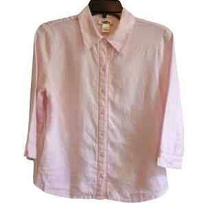 Old Navy Pink Blush Linen Blouse 3/4 Sleeve Slit‎ Cuff Stitch Detail Lightweight